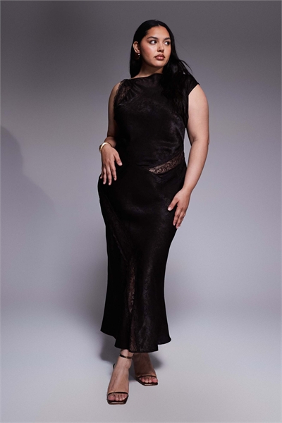 ASOS DESIGN: макси-платье с V-образным вырезом, атласовой косой бейкой и кружевными вставками артикул 150600448