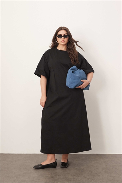 Длинное платье-футляр из плотной ткани с принтом Curve Premium, черного цвета артикул 140662075