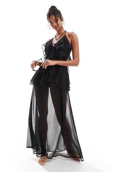 Макси-платье из шифона с воланами в пляжном стиле артикул 142911629