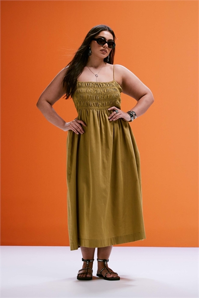 ASOS DESIGN: Макси-сарафан из хлопкового сатина с завышенной талией и сборками на груди артикул 141243860