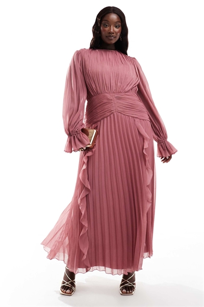 ASOS DESIGN: макси-платье с высоким воротником, рюшами и ремнем артикул 136319727