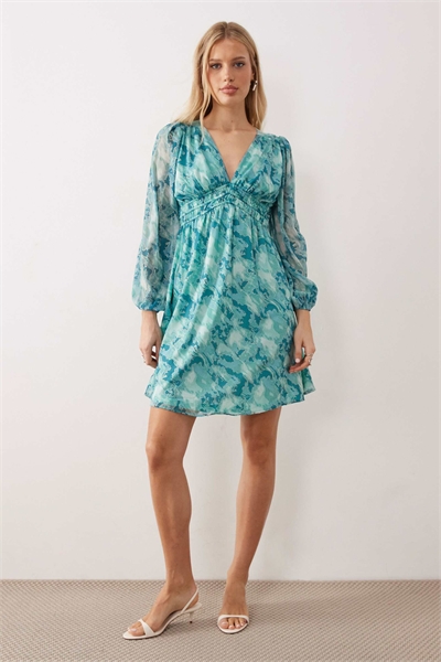 Мини-платье с длинными рукавами, сборками и линией талии «империя» артикул 154694942