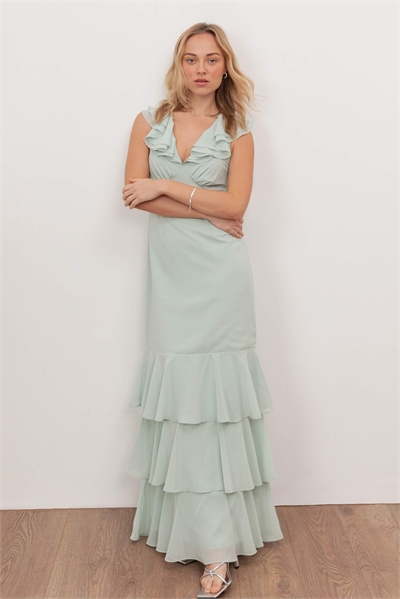 Макси-платье с V-образным вырезом и оборками артикул 154466560