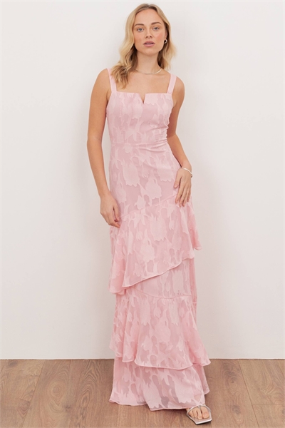 Макси-платье с асимметричными оборками на бретелях и вырезами в виде цветов артикул 154856766