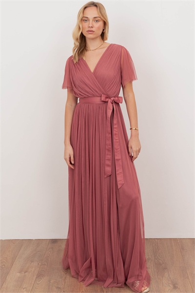 Макси-платье с короткими рукавами из тюля с эффектом перекрещивания артикул 154754231