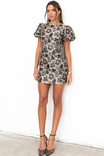 Мини-платье с цветочным жаккардовым принтом и вырезом на спине артикул 152061303