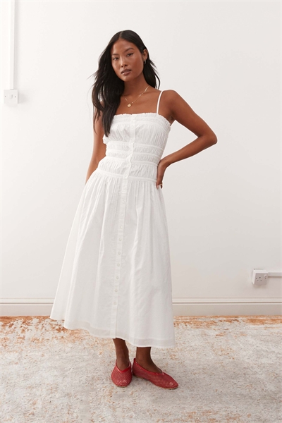 Макси-платье из поплина с рюшами и застежкой на пуговицы артикул 141497320