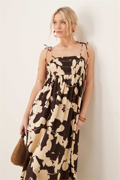 Макси-сарафан из хлопкового сатина с рюшами на груди артикул 139218814