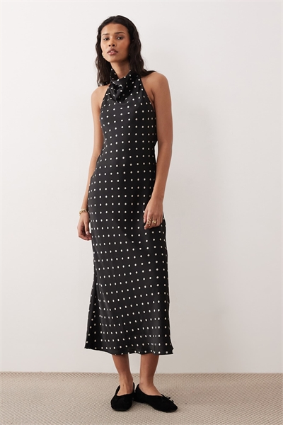 Платье-комбинация в горошек с высоким воротником артикул 152864994