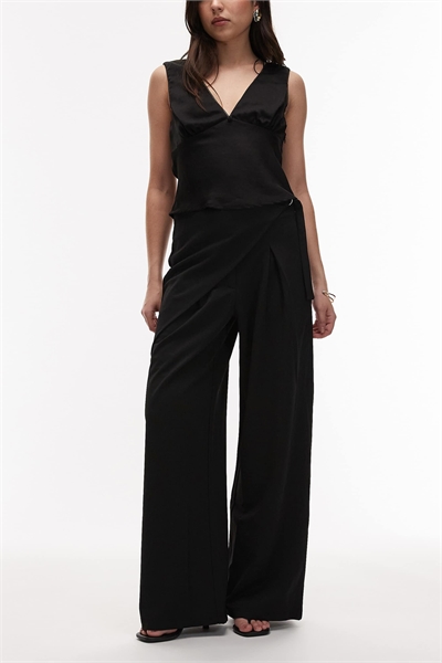 Брюки с широкими брючинами из эластичного твила с элементами обертывания, напоминающими юбку артикул 153023588