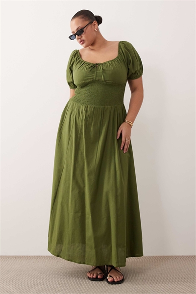 Пляжное платье макси с рукавами-буф и завязками спереди артикул 152383809