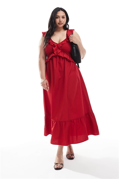 Платье New Look Curve с рюшами и сборками, ярко-красного цвета, длиной до колен артикул 147694026