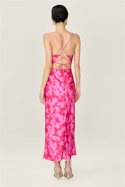 Платье «Ривьера» из атласа с цветочным принтом, длиной до колен и шнуровкой на спине артикул 155951794