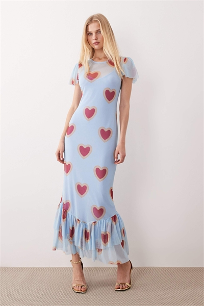 Макси-платье с рукавами-крылышками из сетчатой ткани артикул 153593230