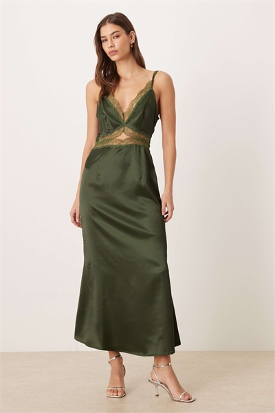 Мими атласное платье-миди зеленого цвета артикул 153023453