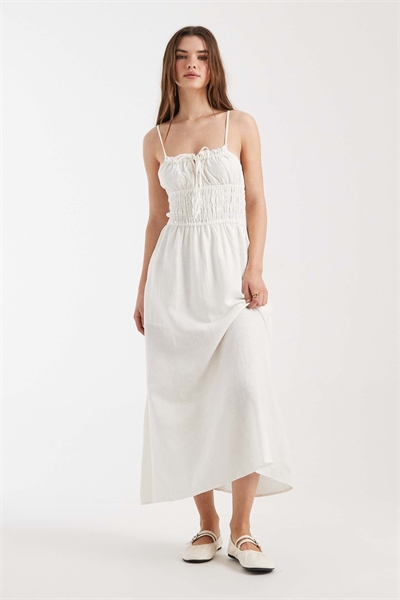 Хлопковое платье средней длины с бретелями Cotton On Haven цвета кокос артикул 150939282