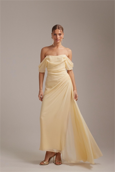 Платье для подружки невесты из жоржетта с вырезом «бардо» артикул 153081102