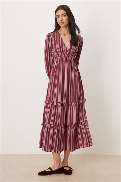 Легкое платье-миди с бордовыми полосками артикул 153720169