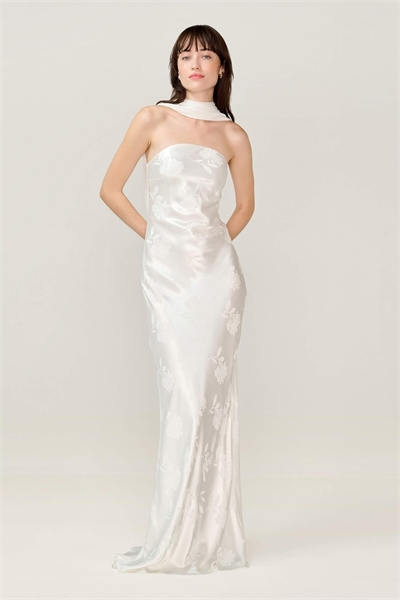 Платья Faith Midi с цветочным жаккардовым узором, с открытой спиной и шарфом цвета слоновой кости артикул 153610803