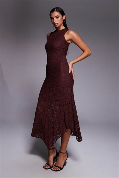 Шифоновое платье-колонна без рукавов, средней длины, шоколадного цвета артикул 149785733