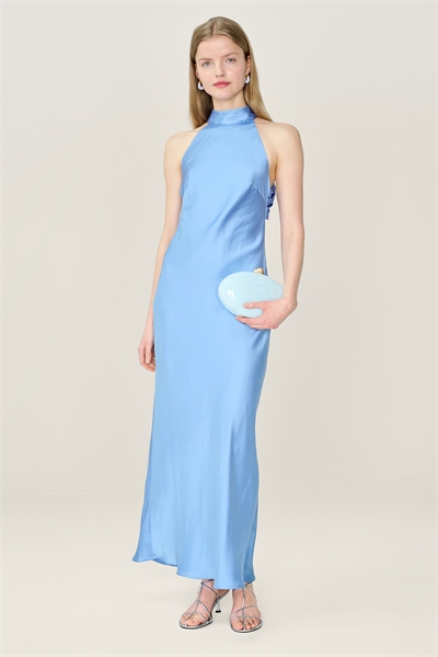 Платья Сейшельские островные платья с завязками на шее из атласа, средней длины, в голубом цвете артикул 155951405