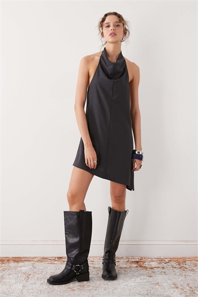 Мини-платье с драпировкой и завязками на шее, с открытой спиной артикул 154840088