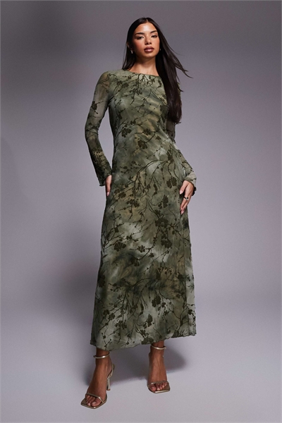 Лондонское макси-платье с длинными рукавами из сетчатой ткани с цветочным принтом и завязками спереди артикул 151699538