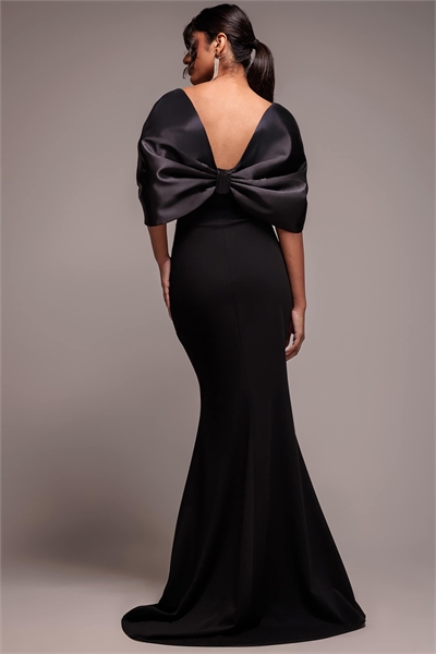 Макси-платье с открытыми плечами, атласная спинка и бант артикул 154253221