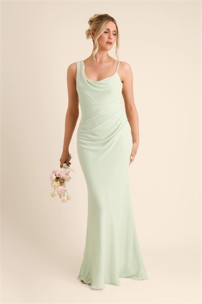 Макси-платье для подружки невесты из крепа с асимметричным воротником-капюшоном артикул 151263128