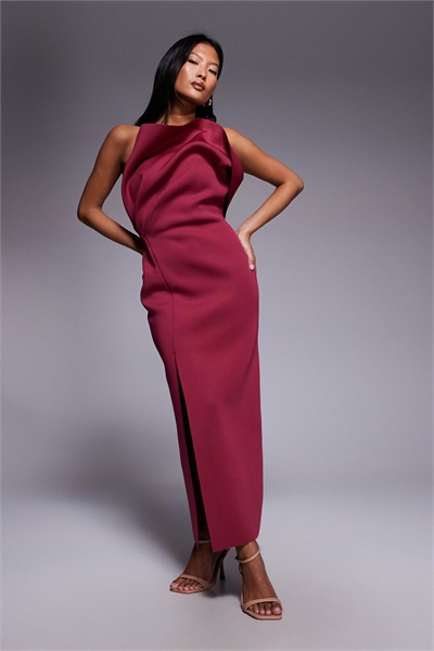 ASOS DESIGN Petite одноплечевое платье средней длины с эффектным скручиванием из ткани бордового цвета в стиле скайдайв артикул 151419339