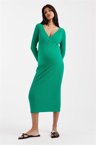 Mamalicious Maternity кормящее платье с длинными рукавами и ребристой отделкой, зеленого цвета артикул 155003897