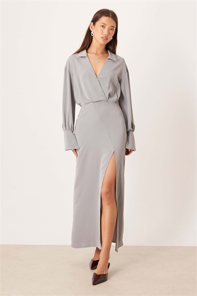 Драпированная рубашка и юбка-карандаш серого цвета артикул 149724481