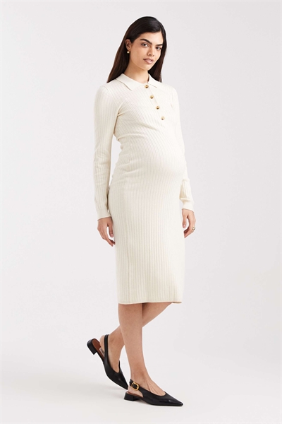 Mamalicious Maternity длинное рукавное 2-функциональное кормящее платье с ребристой застежкой на пуговицах кремового цвета артикул 152233442