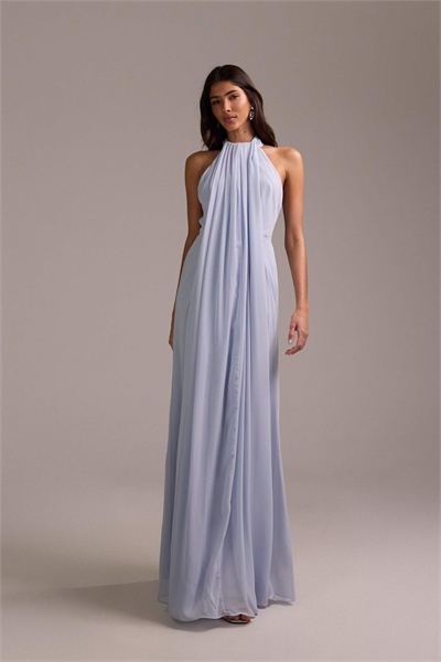 Макси-платье с открытыми плечами и драпировкой в греческом стиле для подружки невесты артикул 153254904