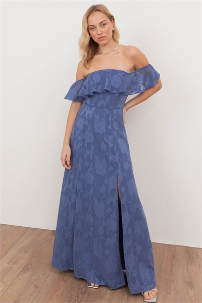 Макси-платье с вырезом «бардо» и цветочным узором в технике «берн-аут» артикул 154896251