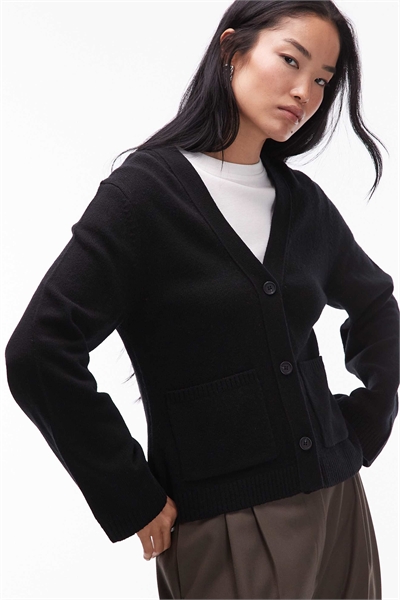 Кардиган из шерстяной текстурированной пряжи с V-образным вырезом и карманами спереди артикул 151023760