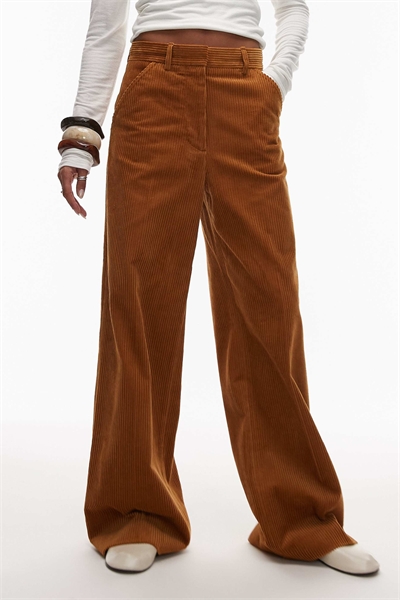 Брюки из вельвета с широкими брючинами и зауженным поясом артикул 150524190