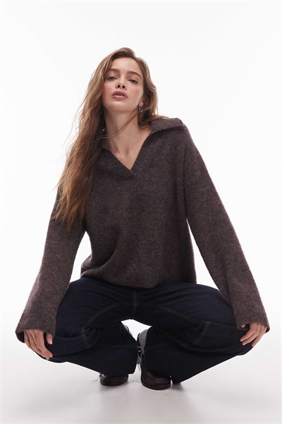 Свитер из трикотажа с добавлением шерсти альпаки и воротником-поло артикул 149244962