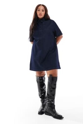 ASOS DESIGN: мини-платье-поло из денима для полных артикул 148072898