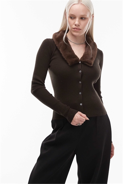 Кардиган из чистой шерсти с воротником из искусственного меха артикул 151304621