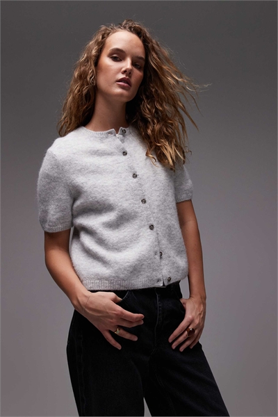 Вязаный кардиган из альпаки с короткими рукавами артикул 150524217