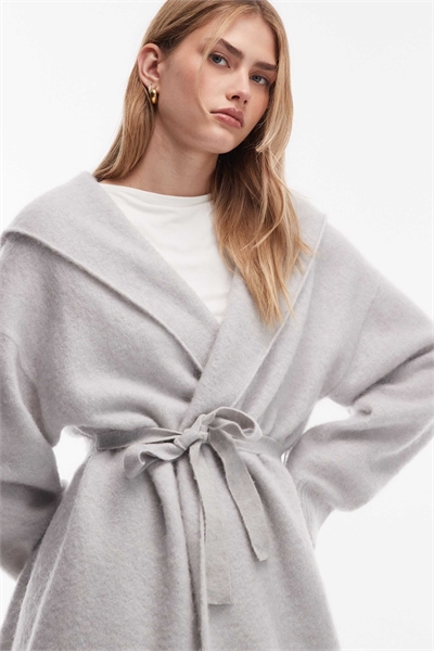 Вязаный кардиган средней длины свободного кроя из шерсти альпаки с завязками спереди артикул 151304612