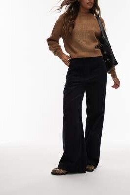 Брюки из вельвета с широкими брючинами и зауженным поясом артикул 150524225