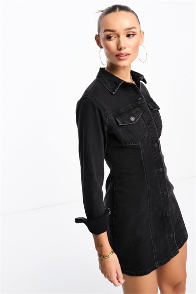 Платье-рубашка из денима с длинными рукавами и облегающим кроем артикул 131098912