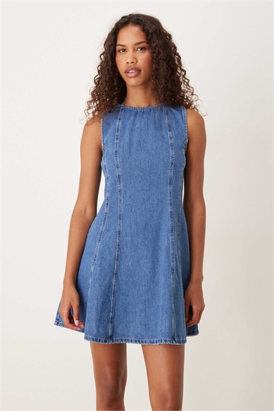Мини-платье из денима без рукавов с V-образным вырезом артикул 148892444