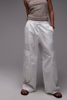 Брюки из чистого хлопка с прямыми брючинами и вышивкой артикул 147473705