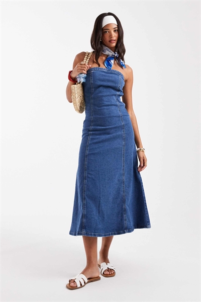 Платье-скатер из денима с повязкой на талии артикул 142821134