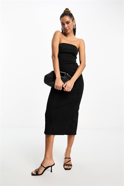 Платье-миди из денима с обтягивающим лифом артикул 131459067