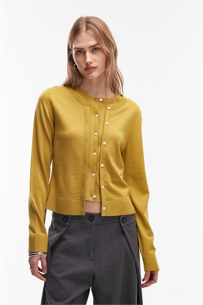 Кардиган из чистой шерсти с двойной вязкой артикул 155057444