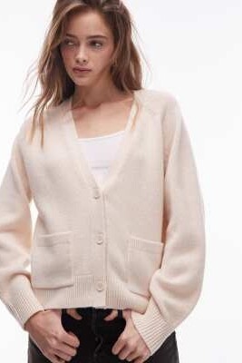 Кардиган из смешанной шерсти с накладными карманами артикул 148306076